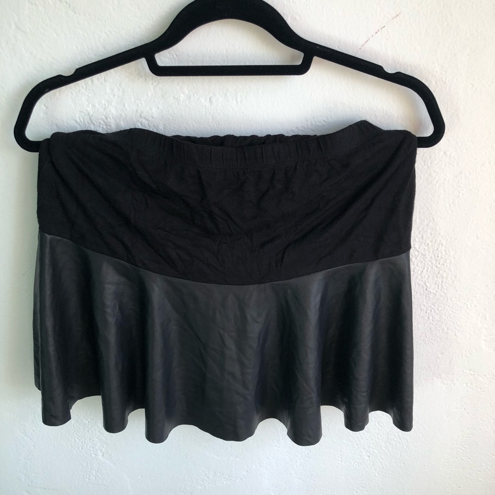 Black pleather stretch skater skirt